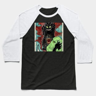 Black Crazy Cat Baseball T-Shirt